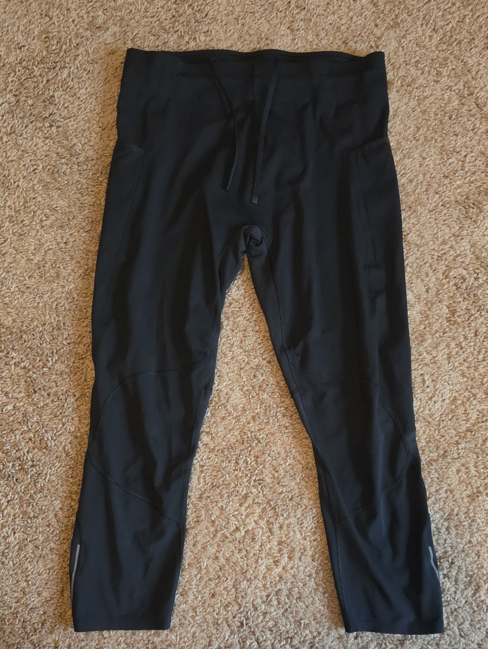 Lululemon Black Crop Leggings With Side Pockets Drawstring Size Large